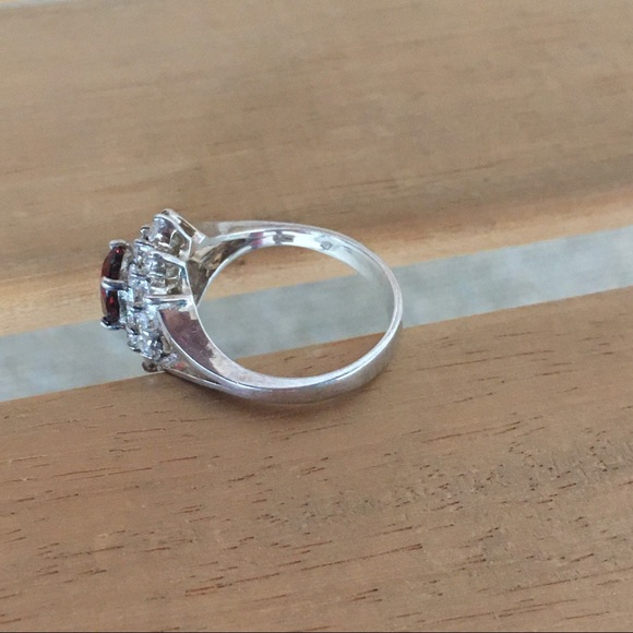 Sterling Silver Simulated Garnet CZ Ring Size 8 - Picture 6 of 8